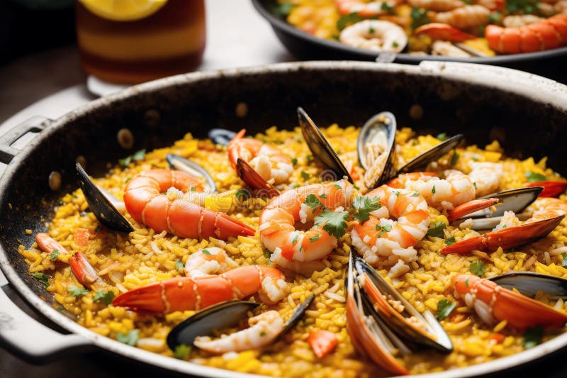 Paella, Spanish Dish Made with Rice, Chicken and Vegetables, Served in