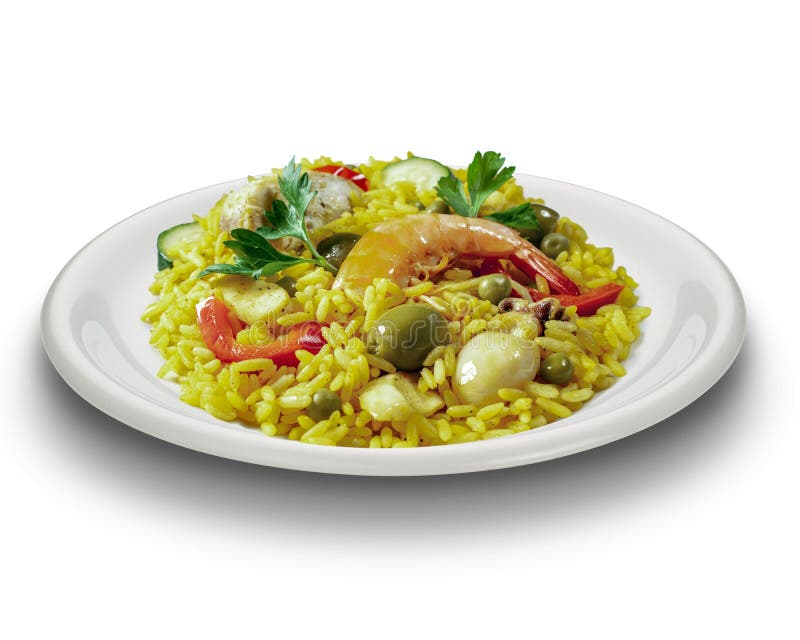 Paella, Spanish Recipe with Rice and Fish and Saffron Stock Image