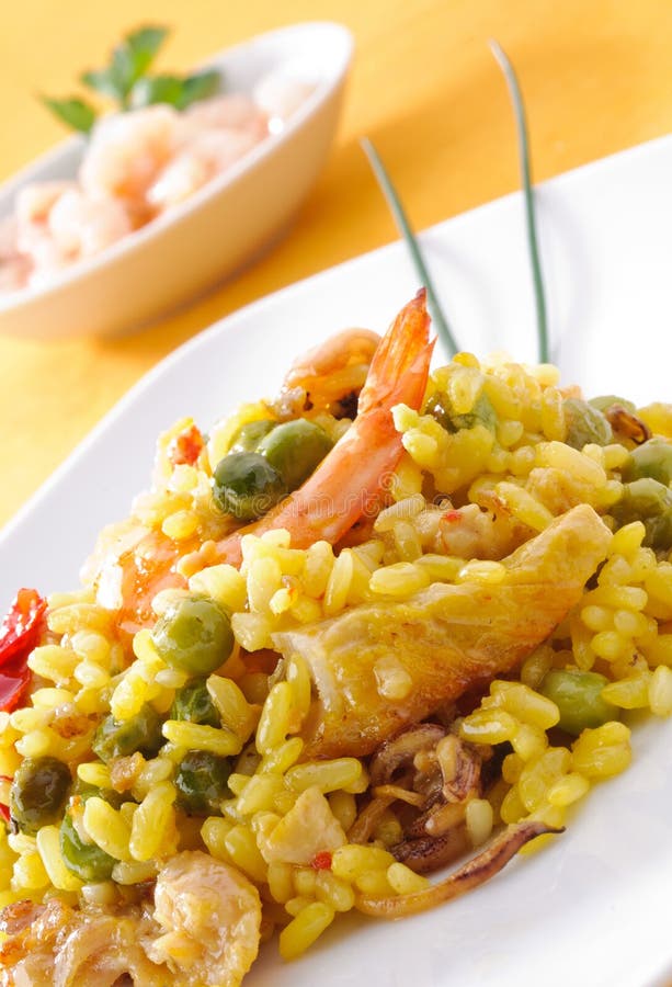 Traditionnal Spanish Food Paella Stock Image Image of recipe, plate