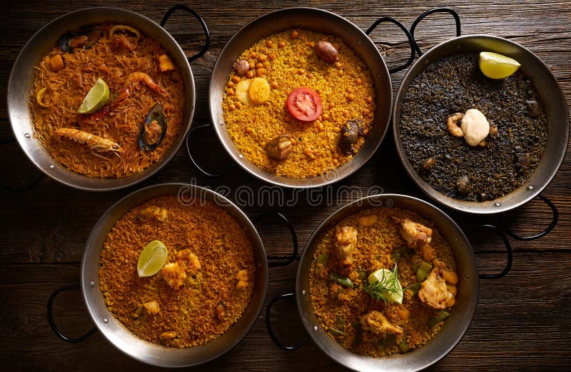 Paellas Five Rice Recipes from Spain Stock Image Image of mixed