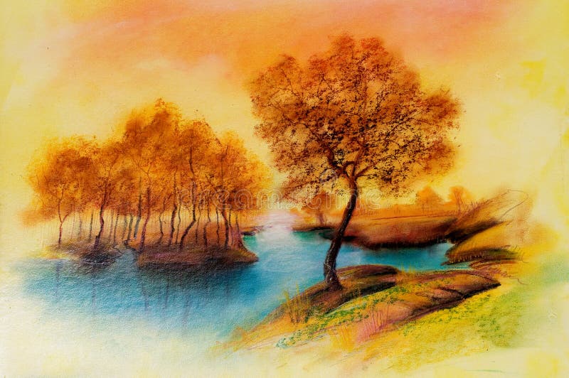 Paesaggi sulla tela di canapa dell'olio illustrazione vettoriale Paesaggi sulla tela di canapa dell'olio illustrazione vettoriale
