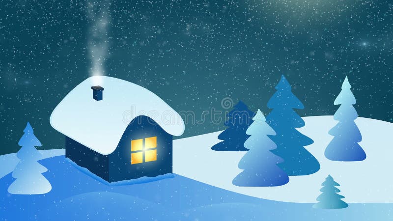 Paesaggio astratto di inverno - casa con il camino di fumo