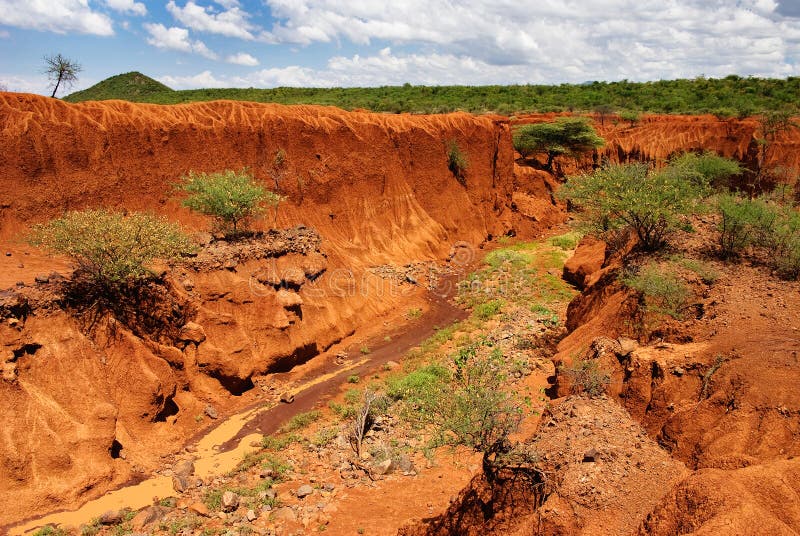 Paesaggio con erosione del suolo, Kenya fotografia stock