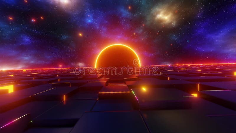 Paesaggio cosmico con tramonto come corpo celeste royalty illustrazione gratis