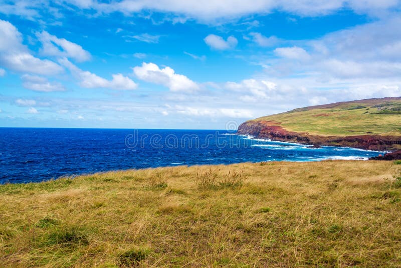 Paesaggio costiero dell'isola di pasqua fotografia stock Paesaggio costiero dell'isola di pasqua fotografia stock