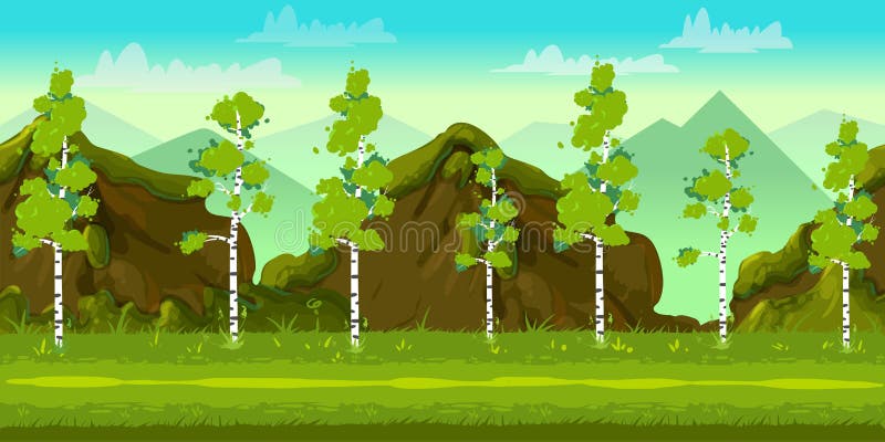 Paesaggio del gioco delle pietre e della foresta 2d per le applicazioni mobili ed i computer dei giochi Illustrazione di vettore illustrazione di stock Paesaggio del gioco delle pietre e della foresta 2d per le applicazioni mobili ed i computer dei giochi Illustrazione di vettore illustrazione di stock