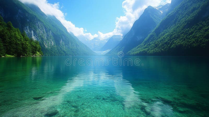 Paesaggio del lago Serene Mountain con acqua blu chiara illustrazione di stock