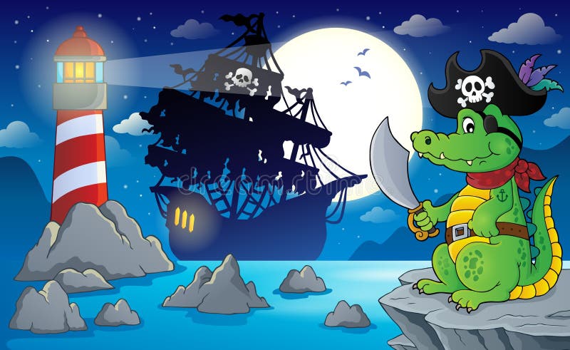 Paesaggio 5 del pirata di notte illustrazione di stock Paesaggio 5 del pirata di notte illustrazione di stock