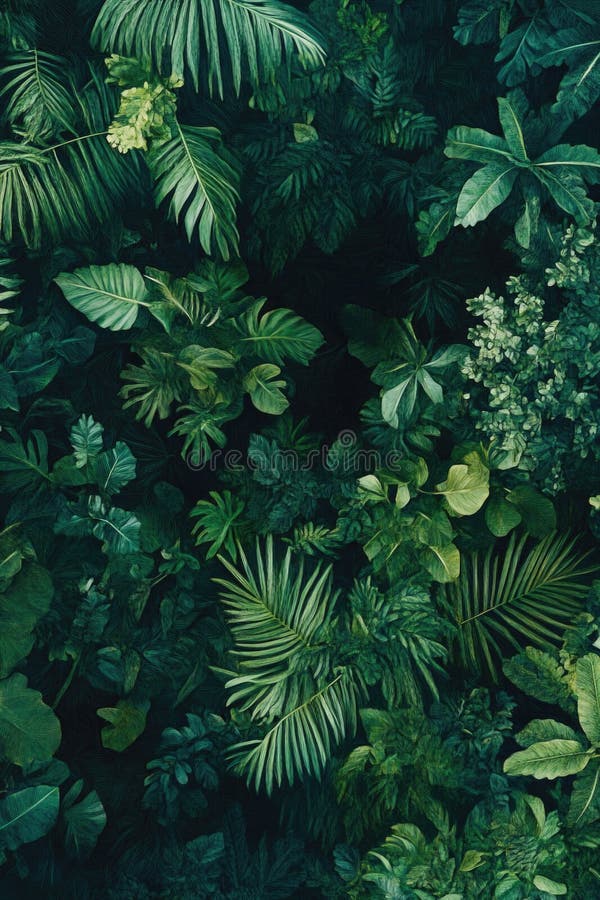Paesaggio della giungla verde. Una giungla verde intensa con numerose foglie ideali per progetti a tema naturale o esterno generati dall'AI
