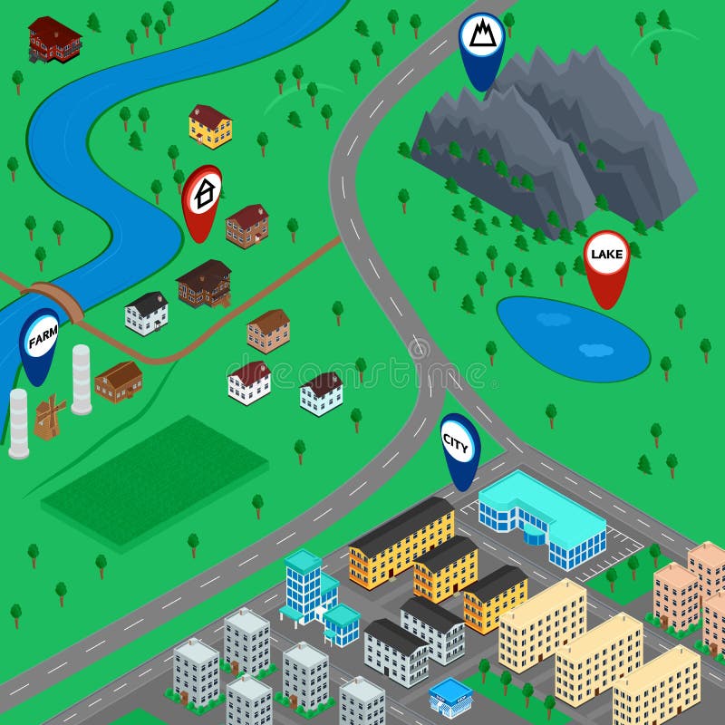 Paesaggio della mappa del fumetto 3D illustrazione di stock Paesaggio della mappa del fumetto 3D illustrazione di stock
