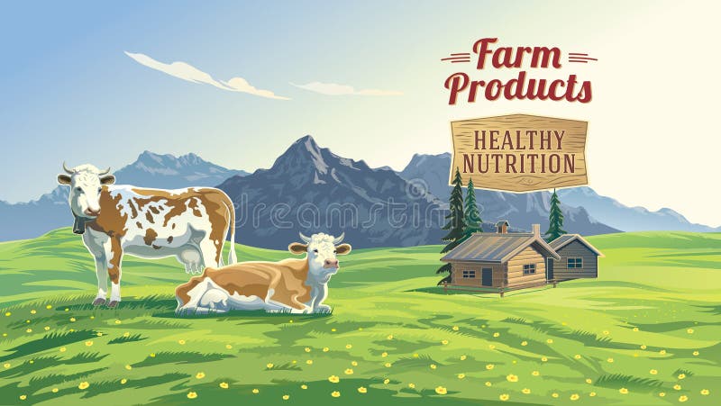 Paesaggio della montagna con due mucche royalty illustrazione gratis Paesaggio della montagna con due mucche royalty illustrazione gratis