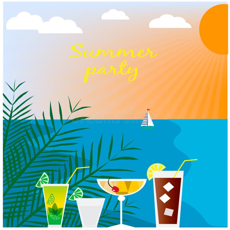Paesaggio della spiaggia di estate con i cocktail royalty illustrazione gratis Paesaggio della spiaggia di estate con i cocktail royalty illustrazione gratis
