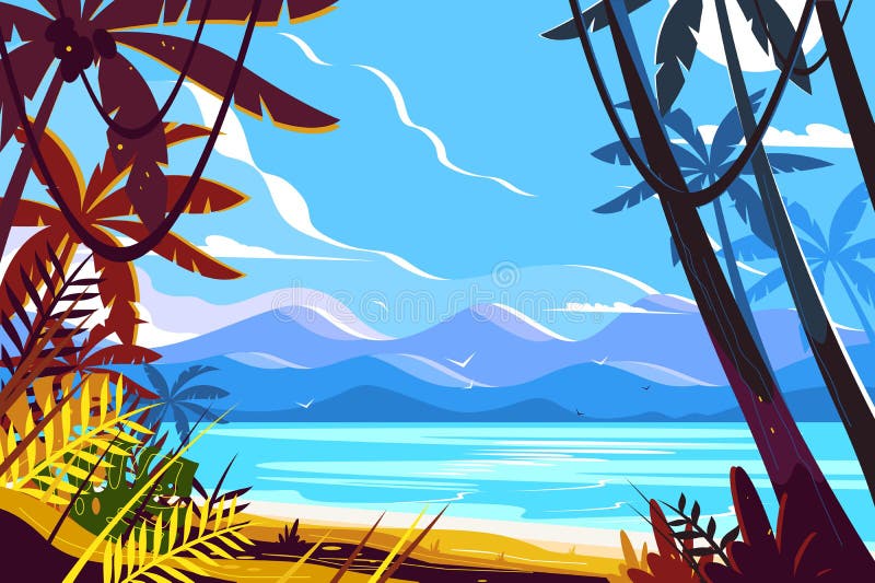 Paesaggio della spiaggia di paradiso illustrazione di stock Paesaggio della spiaggia di paradiso illustrazione di stock