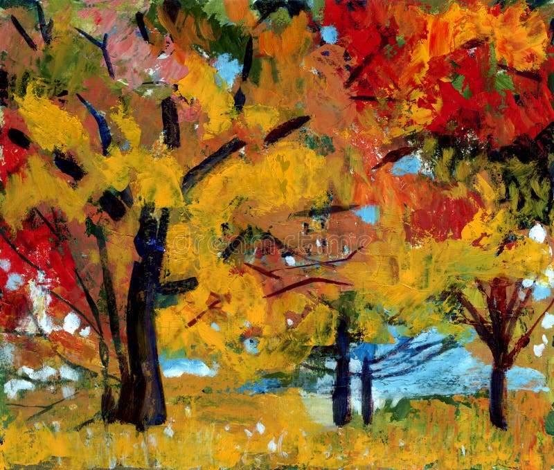 Paesaggio di autunno della pittura a olio illustrazione di stock Paesaggio di autunno della pittura a olio illustrazione di stock