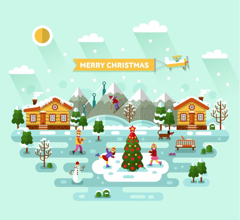 Paesaggio di Buon Natale royalty illustrazione gratis Paesaggio di Buon Natale royalty illustrazione gratis