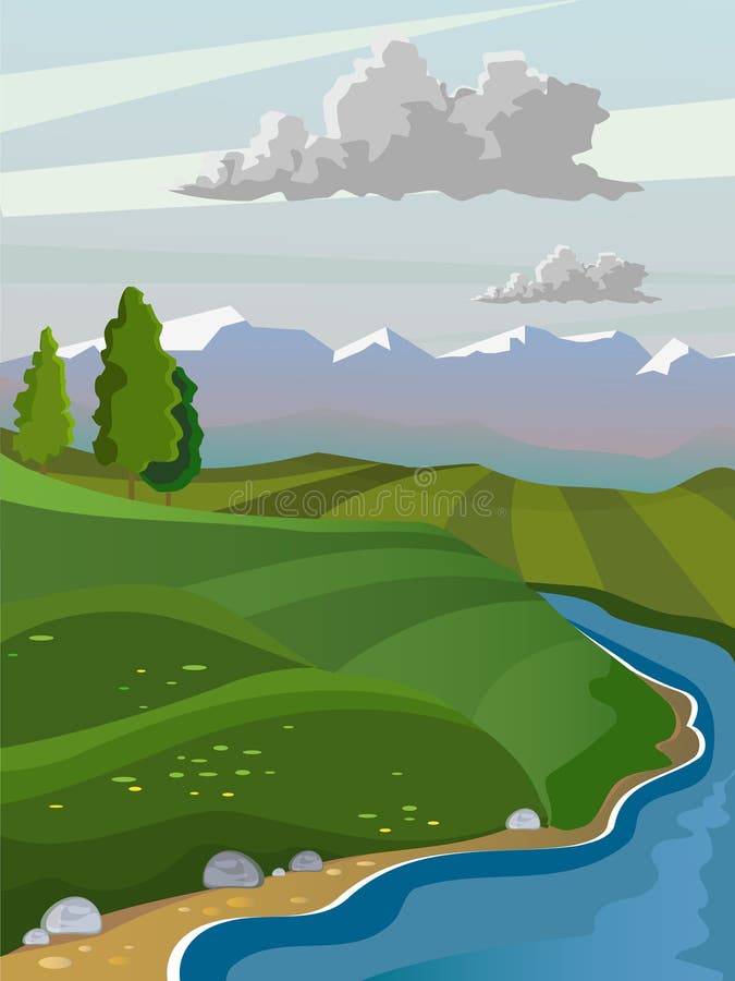 Paesaggio di ESTATE illustrazione di stock Paesaggio di ESTATE illustrazione di stock