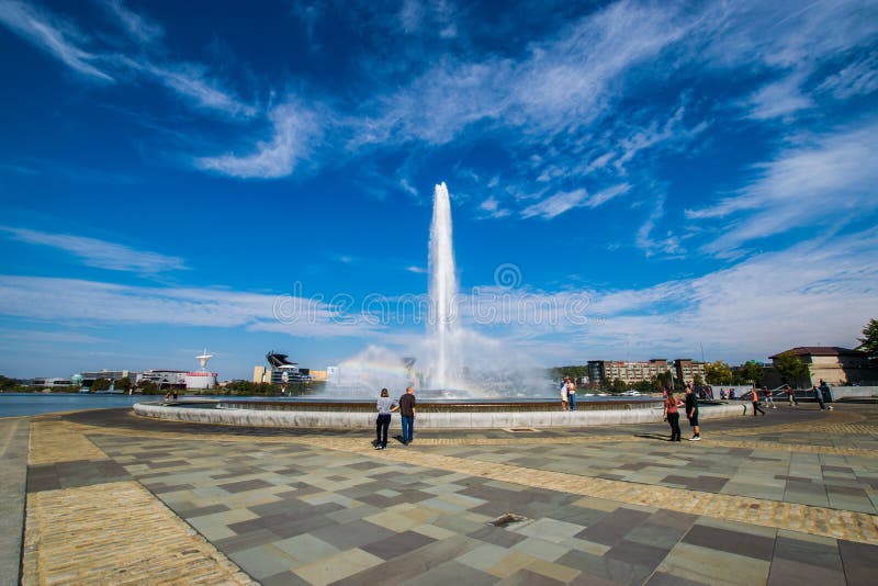 Paesaggio di estate della fontana del parco di stato del punto a Pittsburgh fotografia stock libera da diritti
