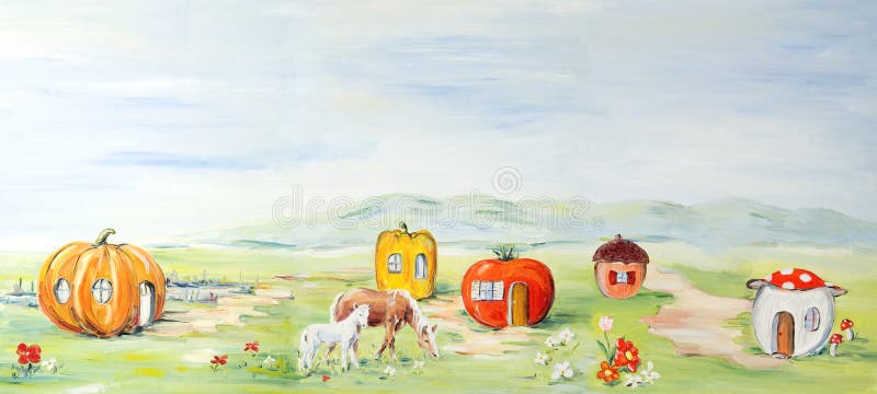 Paesaggio di favola dell'azienda agricola illustrazione vettoriale Paesaggio di favola dell'azienda agricola illustrazione vettoriale