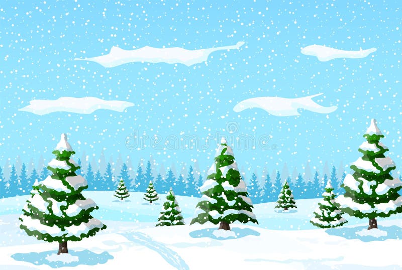 Paesaggio di inverno con i pini bianchi su neve