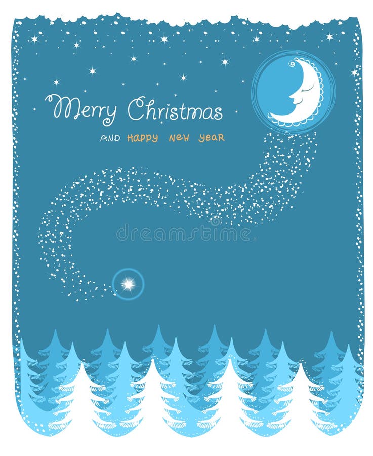 Paesaggio di inverno con la luna e la foresta piacevoli royalty illustrazione gratis Paesaggio di inverno con la luna e la foresta piacevoli royalty illustrazione gratis