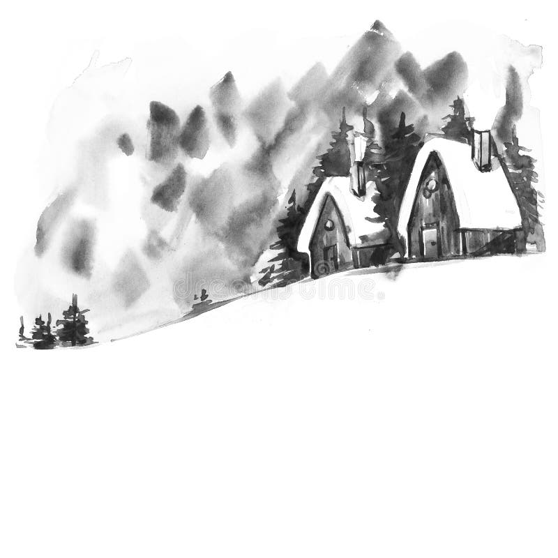 Paesaggio di inverno dell'acquerello Cartolina d'auguri d'annata dell'acquerello di Natale con il paesaggio accogliente di invern illustrazione di stock Paesaggio di inverno dell'acquerello Cartolina d'auguri d'annata dell'acquerello di Natale con il paesaggio accogliente di invern illustrazione di stock