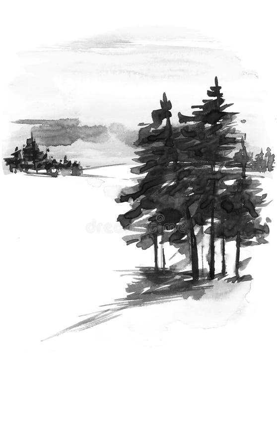 Paesaggio di inverno dell'acquerello Cartolina d'auguri d'annata dell'acquerello di Natale con il paesaggio accogliente di invern illustrazione vettoriale Paesaggio di inverno dell'acquerello Cartolina d'auguri d'annata dell'acquerello di Natale con il paesaggio accogliente di invern illustrazione vettoriale