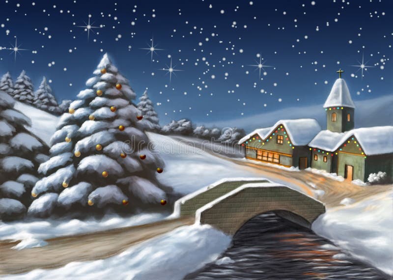 Paesaggio Di Natale Illustrazione Di Stock Illustrazione Di Festeggiamenti 6734529