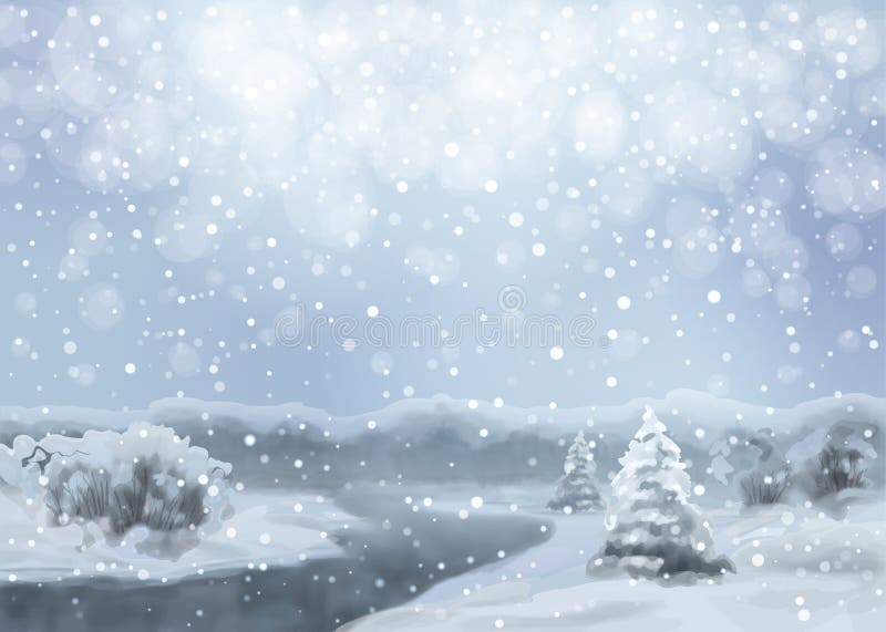 Paesaggio di Snowy dell'acquerello di vettore