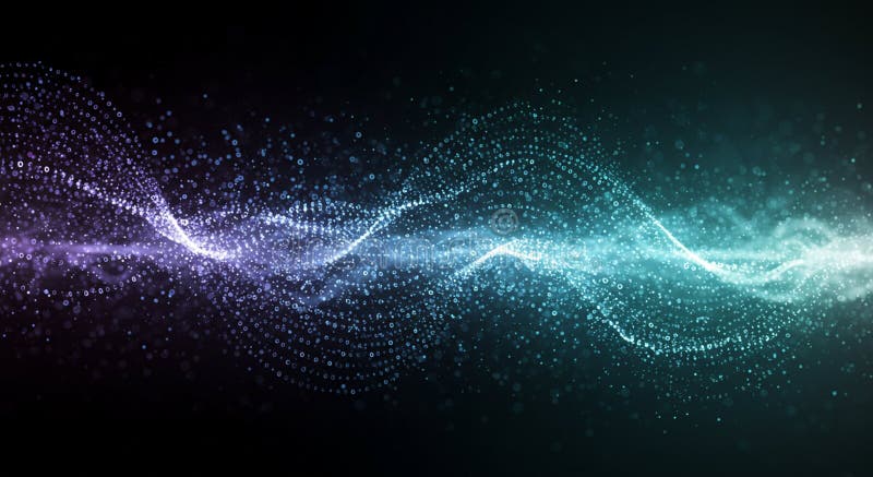 Paesaggio digitale astratto con onde fluenti di piccoli punti luminosi royalty illustrazione gratis