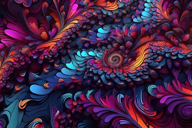 Paesaggio digitale con pattern frattali. Un moderno paesaggio digitale con intricato pattern frattali che si ripetono e si evolvono all'infinito. i colori si spostano e si mescolano creando un'esperienza ipnotica e mescolante.