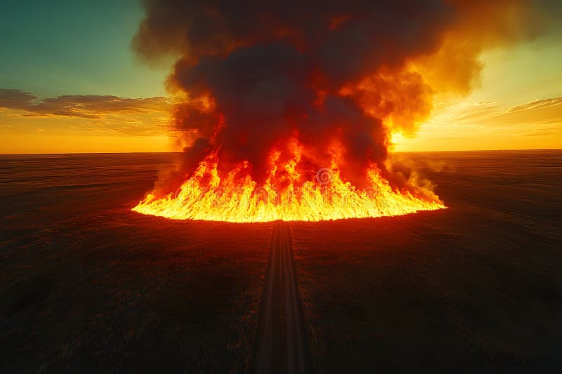 Paesaggio drammatico di un incendio selvaggio alla Sunset per campagne di sensibilizzazione ambientale Generative AI illustrazione di stock