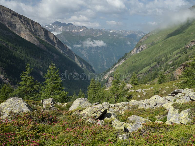 Alpine peaks and Fleisstal valley above Heiligenblut, Hohe Tauern national park, Austria. Alpine peaks and Fleisstal valley above Heiligenblut, Hohe Tauern national park, Austria