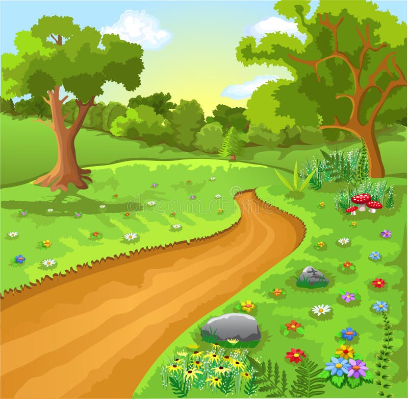 Vector illustration of natural landscape with a path in the middle. Vector illustration of natural landscape with a path in the middle