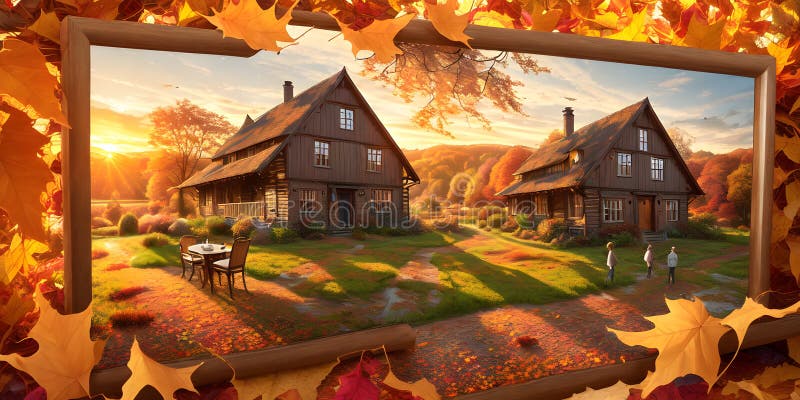 Paesaggio rurale autunnale illustrazione generativa ai illustrazione di stock