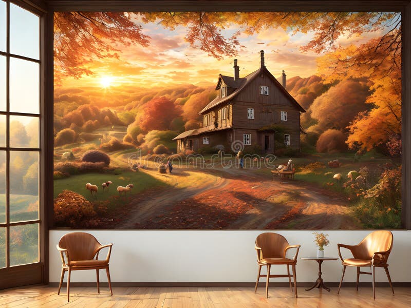 Paesaggio rurale autunnale illustrazione generativa ai royalty illustrazione gratis