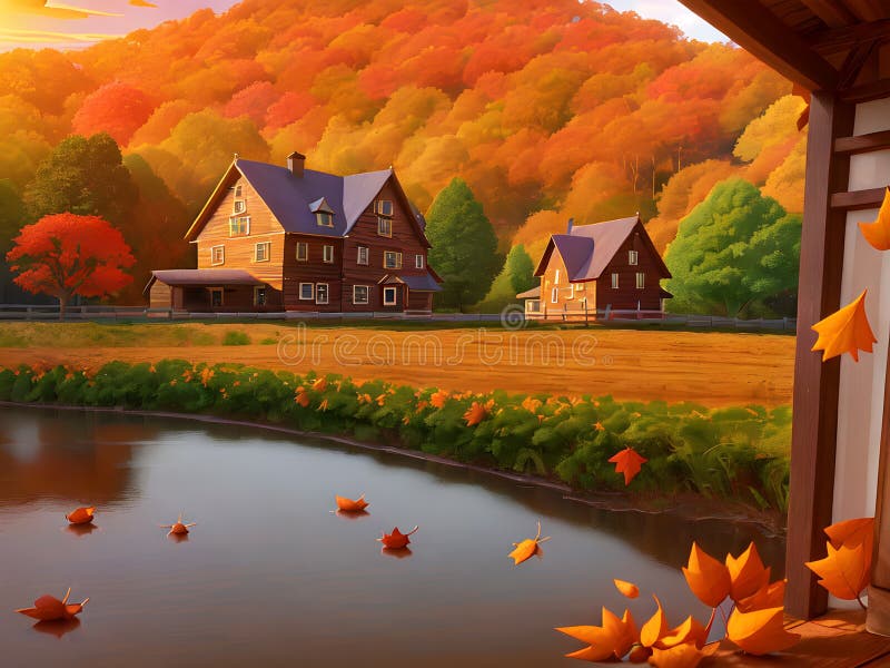 Paesaggio rurale autunnale illustrazione generativa ai. Arte digitale del paesaggio rurale autunnale creata dall'intelligenza artificiale generativa