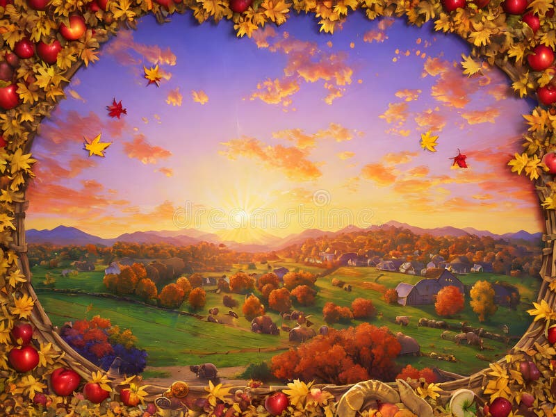 Paesaggio rurale autunnale illustrazione generativa ai illustrazione vettoriale