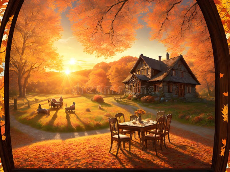 Paesaggio rurale autunnale illustrazione generativa ai illustrazione di stock