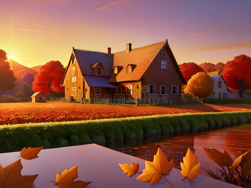 Paesaggio rurale autunnale illustrazione generativa ai illustrazione di stock