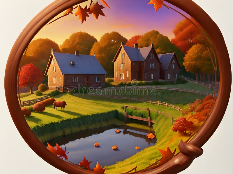 Paesaggio rurale autunnale illustrazione generativa ai illustrazione di stock