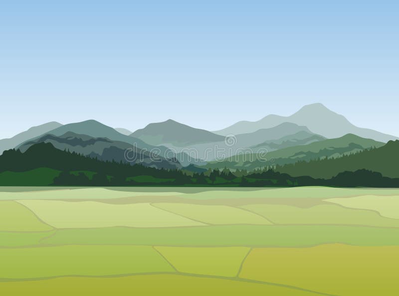 Rural landscape with mountains. Vector countryside view. Rural landscape with mountains. Vector countryside view