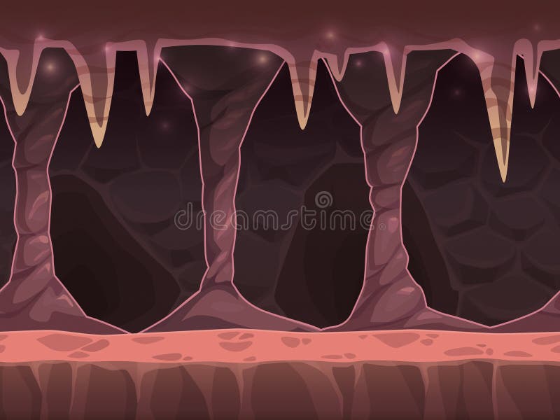 Seamless cartoon cave landscape, unending background with layers for parallax effect. Seamless cartoon cave landscape, unending background with layers for parallax effect