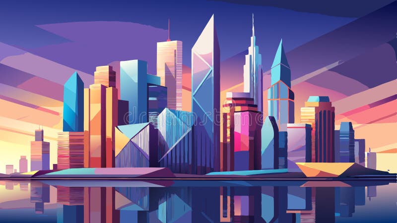 Paesaggio urbano con edifici colorati riflessi in acqua. Una visione sognante di una città in cui arte e architettura intrecciano un incantesimo sul telespettatore.