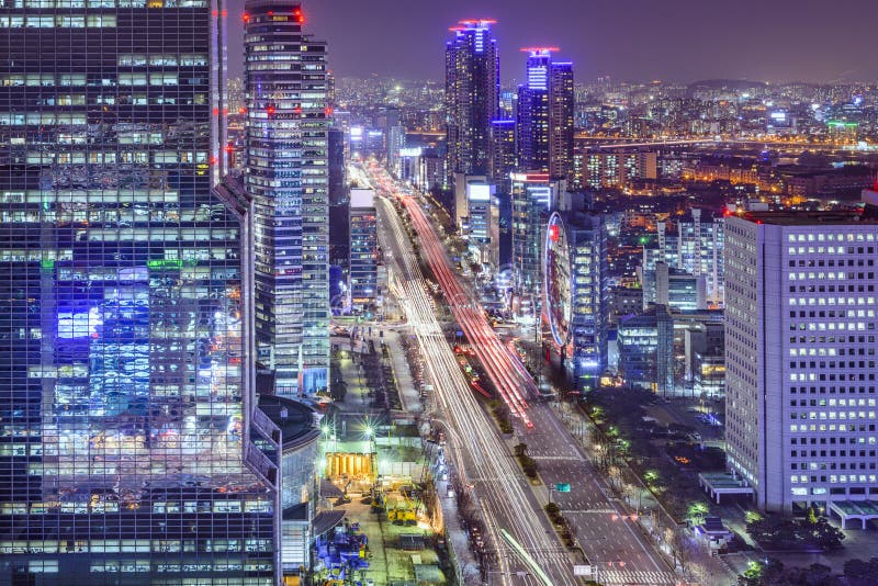 Paesaggio urbano di Seoul, Corea del Sud alla notte