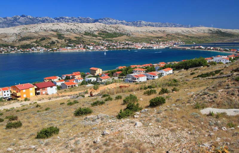 Pag wyspa i wioska, Croatia, Adriatic morze