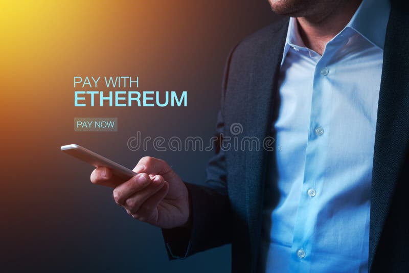 Paga con el cryptocurrency de Ethereum fotografía de archivo Paga con el cryptocurrency de Ethereum fotografía de archivo