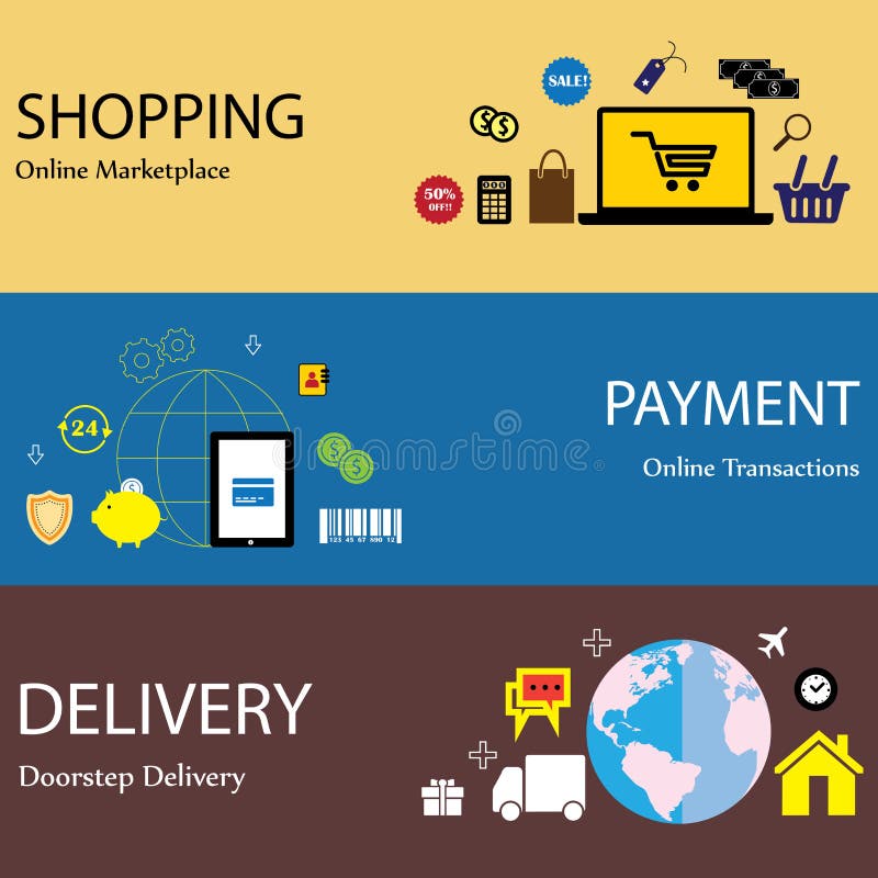 Pagamento online di acquisto di Internet & icone piane s di concetto di consegna illustrazione di stock Pagamento online di acquisto di Internet & icone piane s di concetto di consegna illustrazione di stock