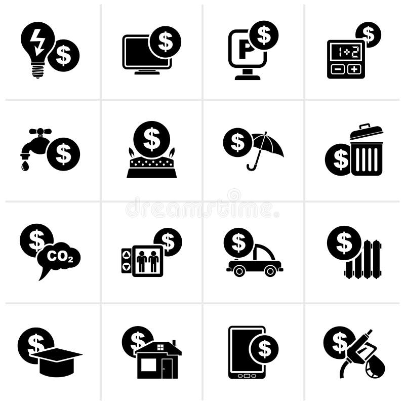 Pagamento preto de ícones das contas ilustração stock Pagamento preto de ícones das contas ilustração stock