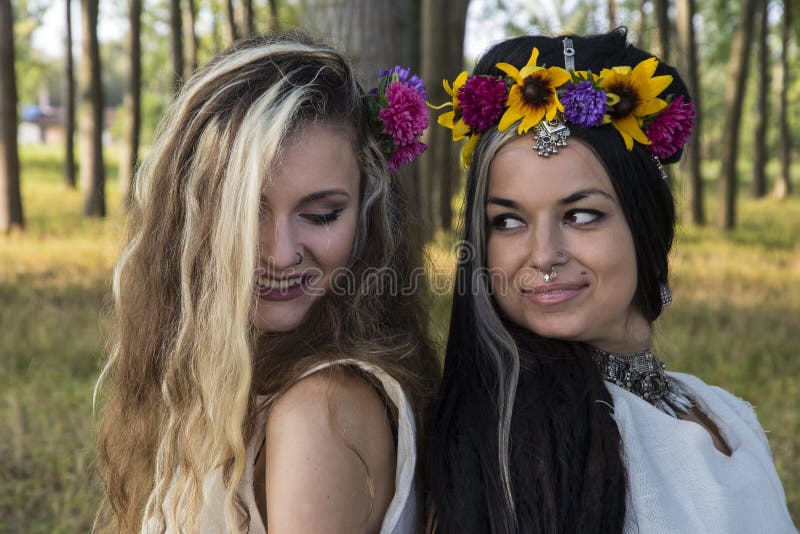 Pagan Girls in the forest stock photo. Image of beauty - 100672792