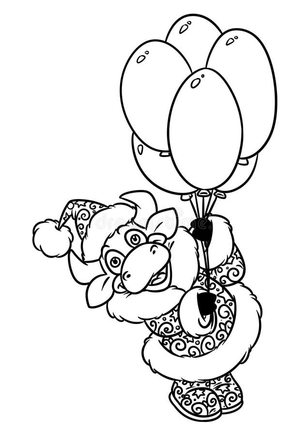 Page animale de coloration de bande dessinée de caractère de Noël de ballons de vol de Taureau le père noël illustration de vecteur Page animale de coloration de bande dessinée de caractère de Noël de ballons de vol de Taureau le père noël illustration de vecteur